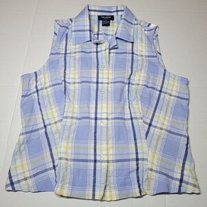 The Limited Women Sleeveless Button-Up Top Size Medium Blue,‎ White And Yellow